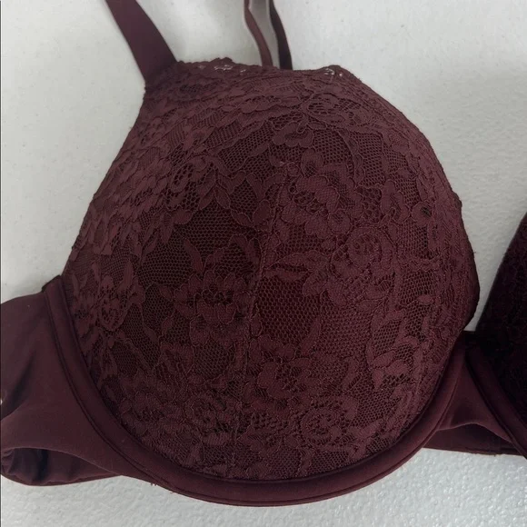 Skims 42D Fits Everybody Lace Push Up Bra Demi Oxblood NWT - Picture 5 of 8